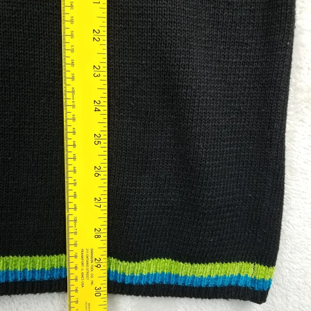 Vintage Sweater Women L‎ Black Argyle Moch Neck Chenille Trim Oversized Tunic